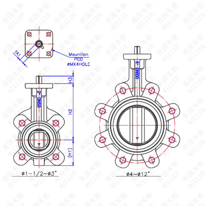 进口铸钢蝶阀连接尺寸图